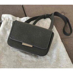 Brunello Cucinelli Monili Crossbody Bag Gunmetal Charcoal Gray Leather Small